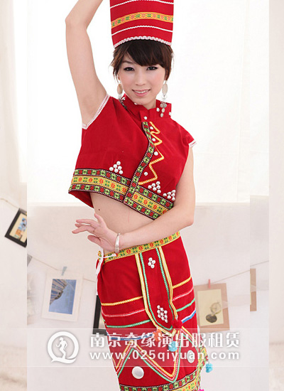 红色傣族民族舞蹈服_少数民族演出服装_傣族舞蹈服装NO:qymzf(6)