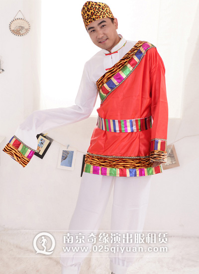 红色男士藏族舞蹈服装_少数民族舞蹈演出服装NO:qynmzf(1)